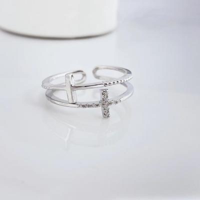 China 9JL11B Ladies TRENDY Jewelry For Girlfriend Gift Rings Sterling Silver S925 Open Cross Ring for sale