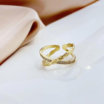 China 9JL10K FASHIONABLE Sterling Silver 925 Gold Plated Ring Fashion X Size Open Finger Cross Rings for sale