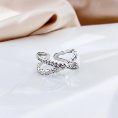 China FASHIONABLE Jewelry 9JL10B Tasty Fine Polishing Sterling Silver 925 Cubic Zircon Cross Open Ring for sale