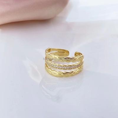 China FASHIONABLE Women's Jewelry 925 Silver Gold Plated 9JL08K 3 Layer Open Ring for sale