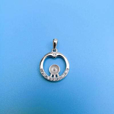 China Sterling Silver Pearl 925 Plain Round Zircon SSP20 Blank Pendant Base 7-9mm for sale