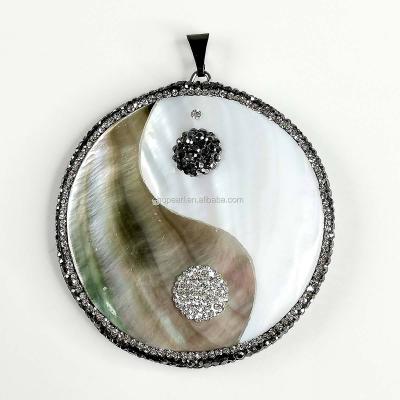 China Vintage MOP218 Yin Yang Pendant Black and White Handmade Metal Crystal Pave Sea Shell Pendants for sale