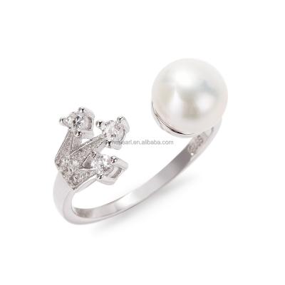 China FPR165 FASHIONABLE Freshwater Pearl 925 Sterling Silver Women Pearl Jewelry Zircon Crown Ring for sale