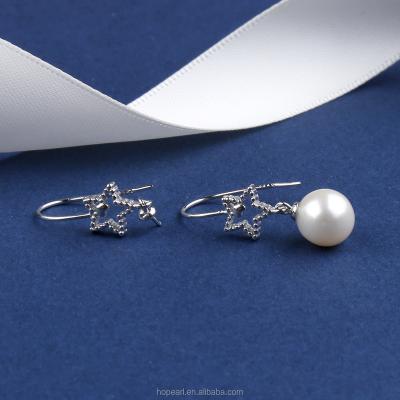 China FPE230 Freshwater Pearls 8-9mm White -Round Romantic 925 Sterling Silver Star Earrings for sale