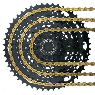 China 11-speed mountain bike chain, high quality gold chain, ultra-light, 11s semi-hollow road bike, bicycle parts, 11S sprocket wheel gold chain for sale