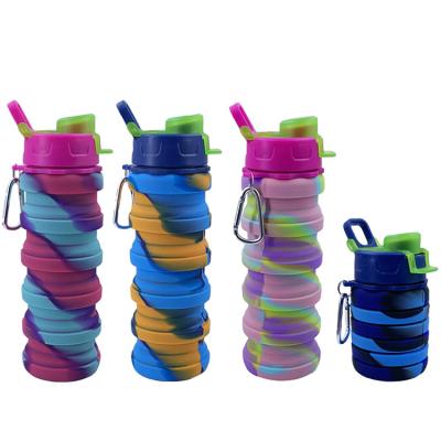 China LJ1005-B Sustainable Custom Eco Friendly Sports Travel Collapsible Water Bottle 500ml Silicone Bottle for sale