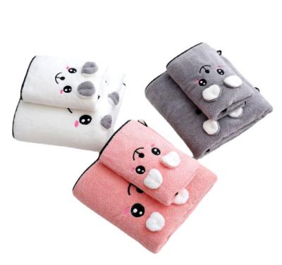 China New XIAOAO QUICK DRY Manufacturer Soft Bear Wholesale Coral Fleece and Absorbent Bath Towel Set for sale