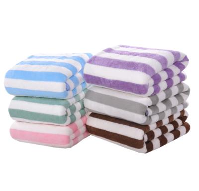 China Manufacturer Wholesale Stripe Thickened Quick Dry Coral Velvet Child Safe From XIAOAO Large 70*140cm Bath Towel for sale