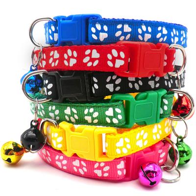 China Manufacturer Wholesale Multi-colors Paw Print Adjustable Nylon Cat Viable Dog Collar With Bell for sale