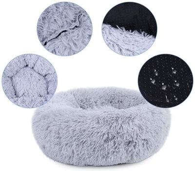 China Round Plush Cat Dog Travel Bed, Dog Bed, Super Soft and Plush Puppy Cushion Mat for Warm Sleeping (Gray) for sale