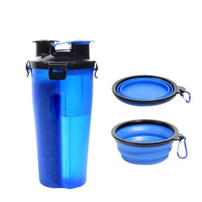 China Pet Drinking Water Station Two Grain Water Cup Viable Bowl Portable Folding Out Water Pet Water Dispenser (Blue) for sale