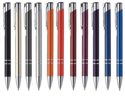 China aluminum oxidation ball pen, pusher style metallic barrel pen,can be lasered for sale