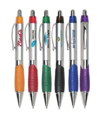 China sliver barrel grip plastic ball point pen, sivler body plastic ballpoint pen for sale