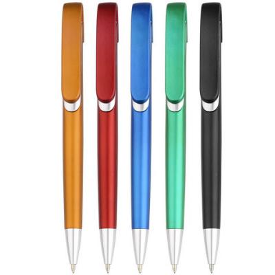 China metallic looking click promotional gift logo printed plastic ball pen, logo plastic ball pen for sale