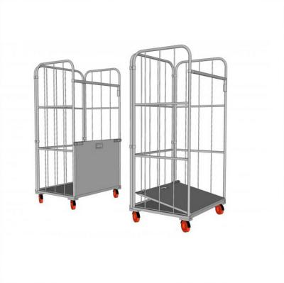 China Building Material Shops Transporting Warehouse Security Supermarket Cargo Storage Zinc Steel Wire Mesh Roll Cage Pallet TrolleyMaterial Handling Eq for sale