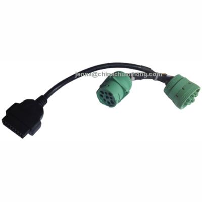 China Automobile Heavy Truck Green Type 9 Pin Y-Adapter Connector To OBD 2 Pin 16 Pin Connector With 30mm Auxillary Cable German J1939 for sale