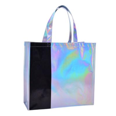 China Reusable Custom Glossy Eco-Friendly Reusable Laser Film PP Laminated Non Woven Shopping Tote Bags for sale