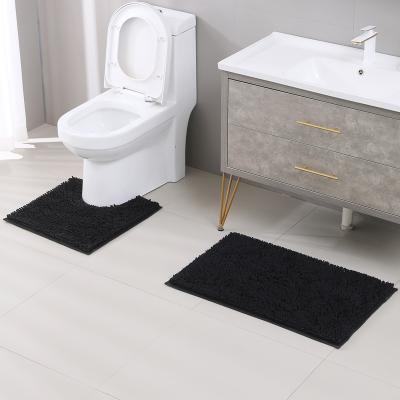 China 3 Pieces Durable Luxury Anti Slip Absorbent Curved Chenille Toilet Cover Mat For Bathroom for sale