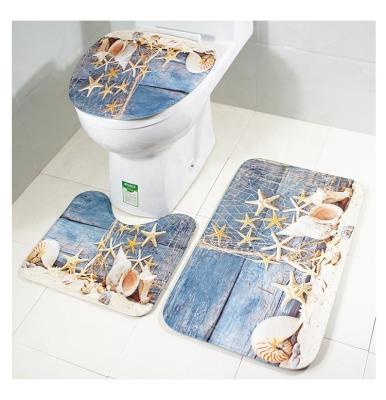 China Sustainable Washable Luxury Microfiber Bath Cover Foot Mat Bathroom Rugs Set Of 3 Piece Covers for sale