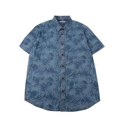 China Sustainable One-Stop Service Printed Summer Fashion Blue Mens Style Denim Shirt For Hawaiian for sale