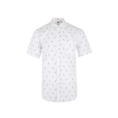 China Sustainable Factory Supplier Short Sleeve Summer White Printed Mens Shirt 100% Cotton for sale