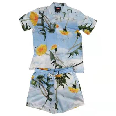 China Custom Rayon Woven Floral Shorts Hawaiian Shirts Viable Printed Rayon Clothing Two Piece Men's Sets for sale