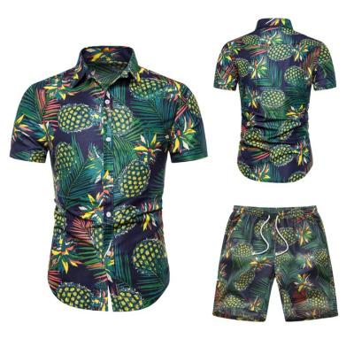 China 2021 viable high quality rayon printed floral matching two piece shirt and shorts set for men for sale