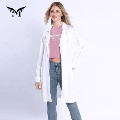 China New Custom Made Spring White Women Casual Jacket Sustainable Daily Wear Long Cotton Button Up Design With Waist Belt for sale