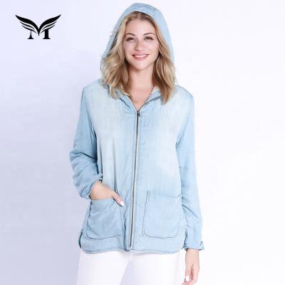 China Durable Comfortable Daily Wear Autumn Winter Womens Long Sleeve Hoodies Denim Jacket With Zippers for sale