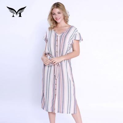 China Viable New Look Custom Colorful Casual Cotton Summer Beach Striped Dresses For Women for sale