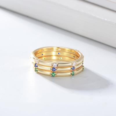 China Trendy Tasty Simple Gold Plated 925 Sterling Silver Diamond Stacking Wedding Ring For Women Jewelry for sale