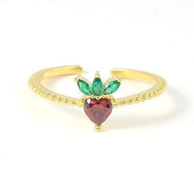 China Beautiful Zircon Romantic Colorful Fruits Charm Ring 925 Sterling Silver Adjustable Fruits Charm Ring for sale