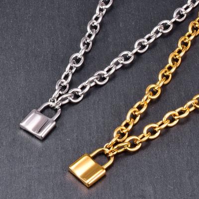 China BOHEMIA Factory Price Stainless Steel Jewelry Lock Chunky Pendant Chunky Chain Necklace For Women for sale