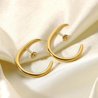 China BOHEMIA Fashion All-match Stainless Steel 14K Gold Stainless Steel Personality Hook Earring C-Shaped Stud Earrings Women for sale