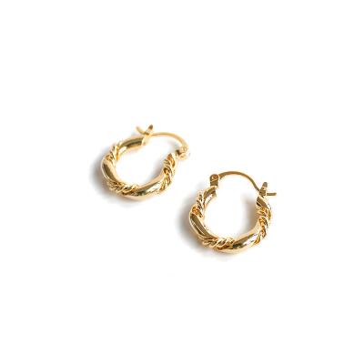 China Fashion Trendy Jewelry Europe Gold Jewelry Popular Copper Brass Earrings Real Twist Circle Earrings Gold for sale