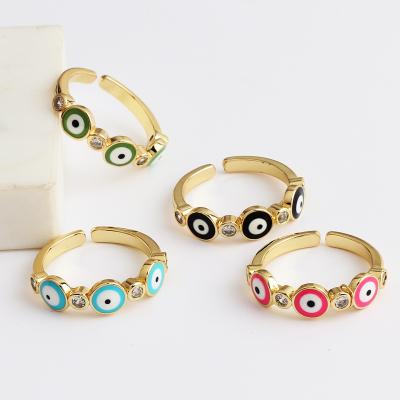 China FASHIONABLE Tasty Enamel Zircon Devil Eye Ring Rainbow Open Cuff Turkey Eye Ring for sale