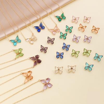 China INS CLASSIC Summer Sets Necklace Chain Copper Zircon Diamond Transparent Butterfly Necklace for sale