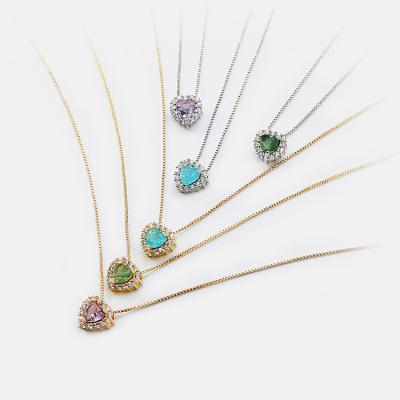 China Colorful Tasty Delicacy Pave CZ Heart Charm Necklace Zircon Heart Charm Necklace for sale