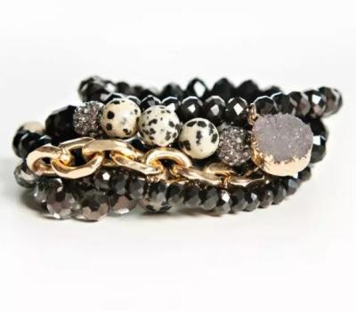 China No Black Beaded Bracelet Set Chip Collection Agate Druzy Stone Bracelet Stack for sale