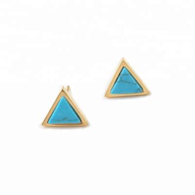 China / Pretty Minimalist Gold Plated Triangle Turquoise Gemstone Outdoor Natural Handmade Real Genuine Stud Earring Wholesale for sale