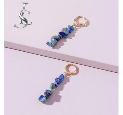 China LANDY Gold Tophus Crystal Stone Vintage Long Huggie Circle Natural Stone Charm Drop Dangle Earrings for sale