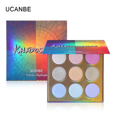 China UCANBE 9 Color Rainbow Shimmer Highlighter Bar Palette Waterproof Eyeshadow Shimmer Blush Shading Powder to Brighten Cream Makeup for sale