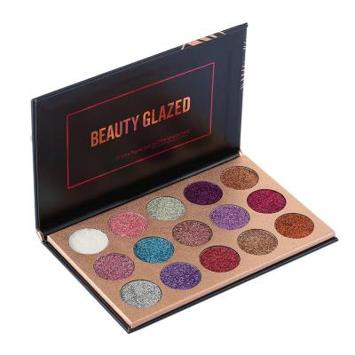 China Waterproof BEAUTY GLOSSY 15 Color Eyeshadow Palette Glitter Pressed Palette Diamond Cosmetic Magnet Glitter Makeup Palette for sale