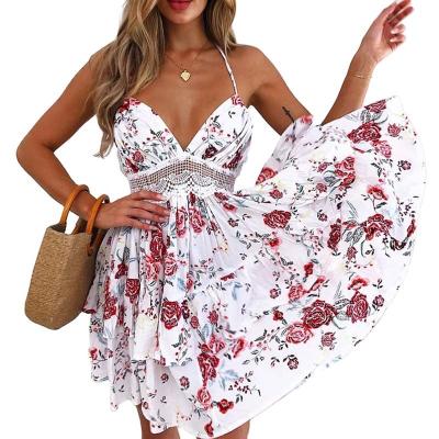 China 2021 summer fashion anti-static hot sexy backless vest ruffled lace splice skirt beach dress for sale