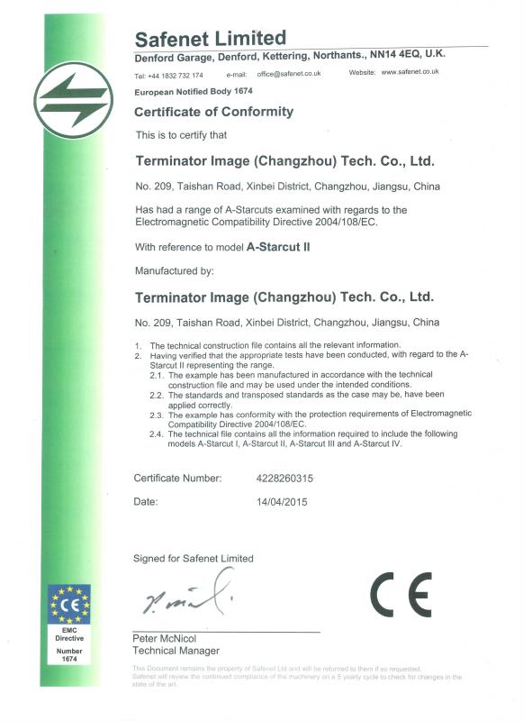 Certificate of Conformity - A-Starjet Sales Company