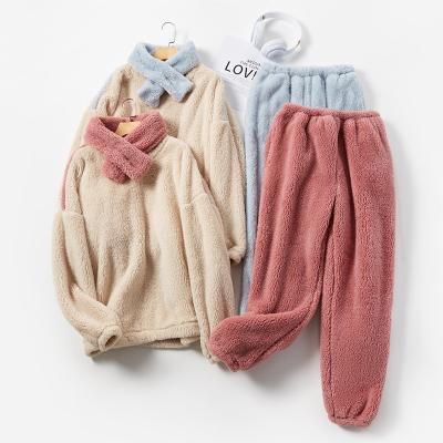 China Women thermal wholesale loungewear fluffy fleece pajama set ladies winter thermal homewear for sale