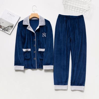 China Thermal pijamas men autumn winter and winter couples island velvet loungewear pajamas flannel contrast warm collar for sale