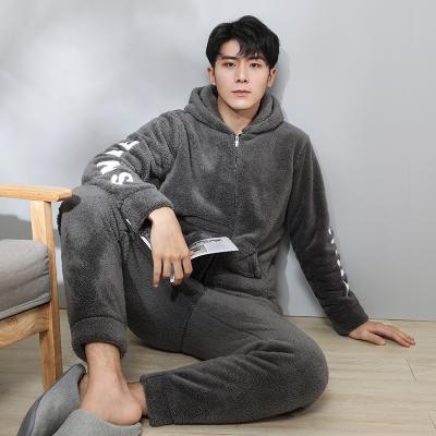 China Wholesale Thermal Pajamas Men Warm Winter Sleep Pajamas Sets Plush Fleece Hoodie Pajamas for sale