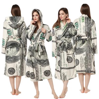 China Thermal ready to ship dollar money print designer women's long flannel dress women's long dresses for sale