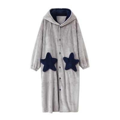 China QUICK DRY Mens Fleece Long Sleeve Patched Star Bathrobe Nightgowns Leisure Wear for sale